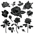 Silhouette of a rose flower set