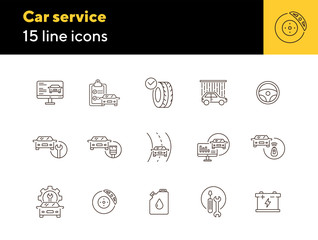 Poster - Car service line icons. Set of line icons. Accumulator, tools, car shower. Car repair concept. Vector illustration can be used for topics like car service, business, advertising