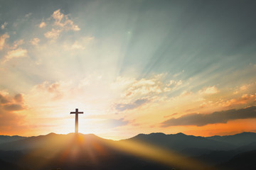 Canvas Print - Good Friday concept: cross with sunset in the sky background