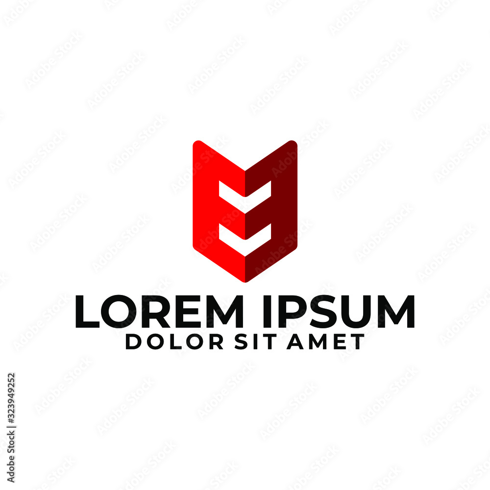 Initial letter E logo template with folded arrow symbol in flat design ...
