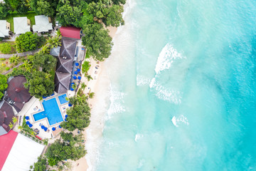 Wall Mural - Seychelles beach Mahé Mahe island luxury villa vacation paradise ocean drone view aerial photo