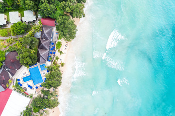 Poster - Seychelles beach Mahé Mahe island luxury villa vacation paradise ocean drone view aerial photo