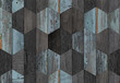 © Denis - Dark weathered wooden wall with hexagonal pattern.  Seamless wooden planks texture background.