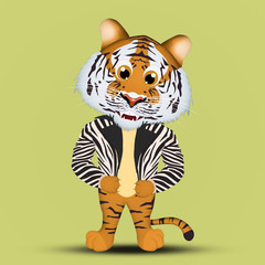 Wall Mural - illustration of the tiger with leather striped jacket