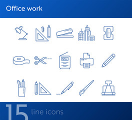 Wall Mural - Office work icon set. Line icons collection on white background. Pencil, stationary, school. Education concept. Can be used for topics like office, college, tool