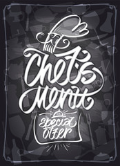 Canvas Print - Lettering calligraphy Chef's menu card on a chalkboard