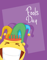 Canvas Print - happy april fools day card with emoji crazy face and buffoon hat