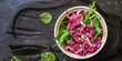 © Alesia Berlezova - healthy food, salad leaves and Chinese cabbage (delicious snack) menu concept. background. top view. copy space