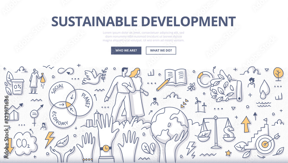 Sustainable Development Doodle Concept - obrazy, fototapety, plakaty 