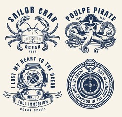 Sticker - Vintage sea monochrome logos