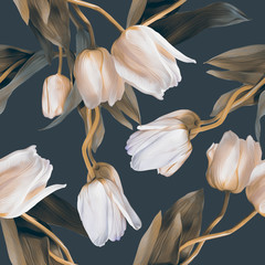 Tulips seamless pattern. Watercolor  illustration. Spring backgraund.