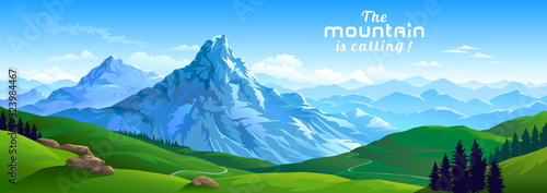 Fotografía Crusty ice surface of the mountains with beautiful meadows and ranges of hills