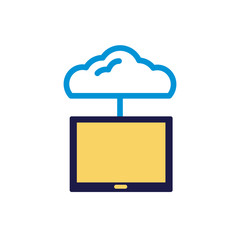 Sticker - cloud computing with tablet lineal color style