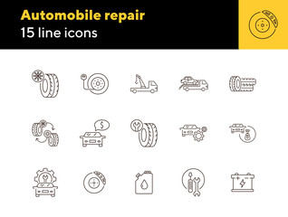 Poster - Automobile repair icons. Set of line icons. Oil, alarm, changing tyres. Car repair concept. Vector illustration can be used for topics like car service, business, advertising