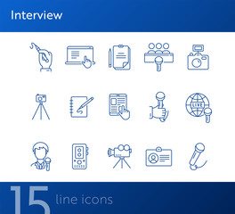 Canvas Print - Interview icons. Line icons collection. Article, live broadcasting, press conference. Mass media concept. Vector illustration can be used for topic like communication, journalism, television