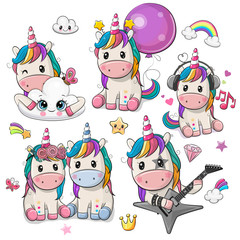 Wall Mural - cute cartoon unicorns isolated on a white background