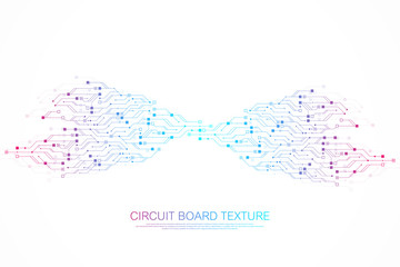 Leinwandbilder - Technology abstract circuit board symbol logo design background. Engineering electronic motherboard logo concept. Futuristic circuit board texture banner. Vector illustration.