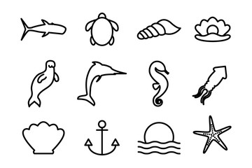 Wall Mural - Isolated sea life silhouette style icon set vector design