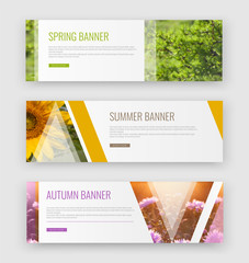 Abstract banners for photo. Triangle abstract background. Horizontal advertising business template. Set of flat banners, , clean abstract cover header for website design,