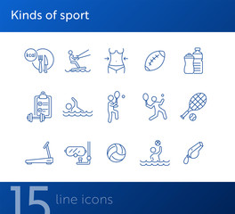 Canvas Print - Kinds of sport line icon set. Tennis, activity, water sport. Healthy lifestyle concept. Can be used for topics like recreation, exercising, wellness