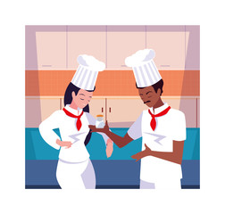 Canvas Print - couple of people cooking, a couple of chef with white uniform