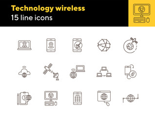 Poster - Technology wireless thin line icon set. Interconnection web, flow information, broadcast isolated sign pack. Communication services concept. Vector illustration symbol elements for web design and apps