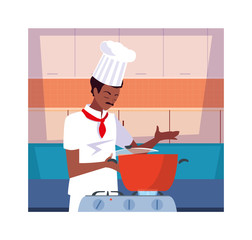 Poster - man cooking, chef in white uniform