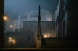© Javier Bravo/ADDICTIVE STOCK - Illuminated stone fence around ancient cathedral building at dark misty night in Burgos, Spain