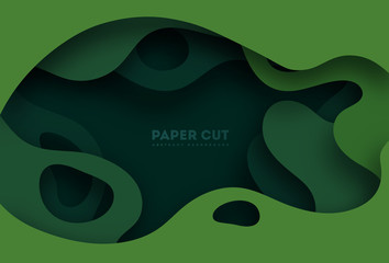 Wall Mural - 3D abstract background with green paper cut shapes. Vector design layout for business presentations, flyers, posters and invitations. Colorful carving art, environment and ecology element.