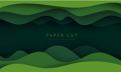 Wall Mural - green abstract paper carve background.paper art style of nature concept design.vector illustration