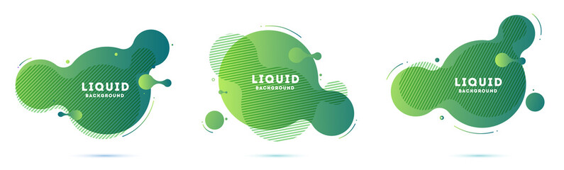 Wall Mural - liquid abstract element set. cyan, blue, green blobs, hatched forms. flowing shape, fluid splashes. 