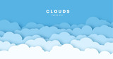 Fototapeta Do pokoju - Paper cut lot of clouds. Sunny day clouds. Creative paper craft art style, vector illustration.