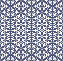 Naklejka na meble Vector abstract geometric seamless pattern. Elegant dark blue and white texture with floral silhouettes, snowflakes, triangles, grid, net. Simple ornamental background. Repeat design for decor, fabric