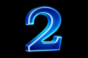 Number 2 with hologram effect, 3D rendering