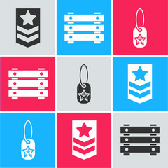 Sticker - Set Chevron , Military ammunition box and Military dog tag icon. Vector