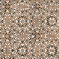 Printed seamless upholstery couch cover fabric pattern illustration. Modern worn kilim geometric graphic design. Textured textile grungy cotton cloth. Decorative repeat raster jpg swatch.