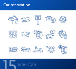 Poster - Car renovation line icons. Set of line icons. Robot, car shower, changing tyres. Car repair concept. Vector illustration can be used for topics like car service, business, advertising