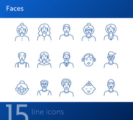 Wall Mural - Faces icons. Set of line icons on white background. Young man, boy, mid adult man. People concept. Vector illustration can be used for topics like application, lifestyle, population