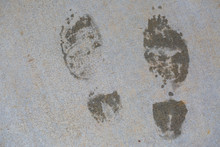 Wet Shoe Print On Gray Concrete