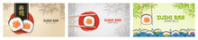 Asian Food Poster. Sushi Ads. Poster Of Sushi Restaurant. Vertical Flyer. Realistic Vector Illustration.