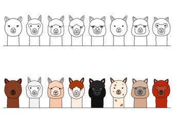 Wall Mural - smiling alpaca heads border set