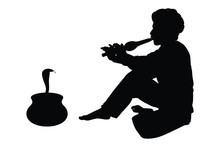 India Charmer And Snake In Pot Silhouette Vector