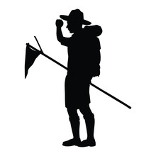 Boy Scout With His Equipment Silhouette Vector
