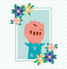 Sticker - Hand with flowers and leaves of women empowerment vector design