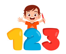 Happy Cute Little Kid Boy With Number
