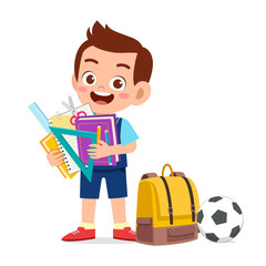 Sticker - happy cute little kid boy prepare for school