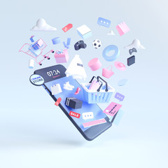 Wall Mural - shopping on-line online store on smartphone mobile application 3d rendering