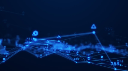 Fototapete - abstract plexus geometry data background connecting technology concept digital communication network moving line and dot