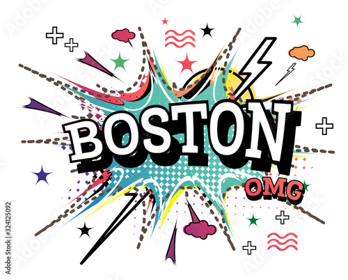 Dekoracja na wymiar  boston-komiks-tekst-w-stylu-pop-art-na-bialym-tle