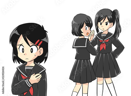 Plakat W Ramie イジメ 同級生に噂話をされてストレスを抱える女子のイラスト Kobieta Student Ilustracja Fototapety Foteks